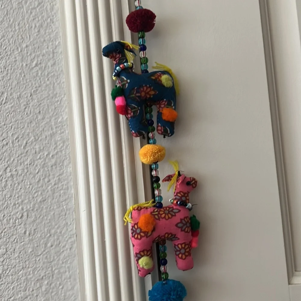 Nwt World Market beaded Llama hanging door bell garland decorative 33”